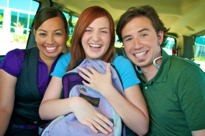 Students in a CalVans vehicle